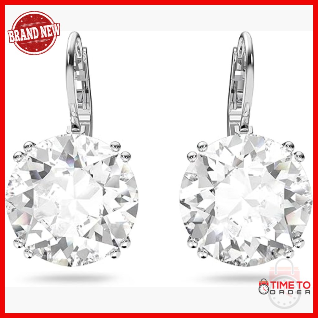 Round Crystal Drop Earrings, Rhodium Plated, 2.125 Inches Long